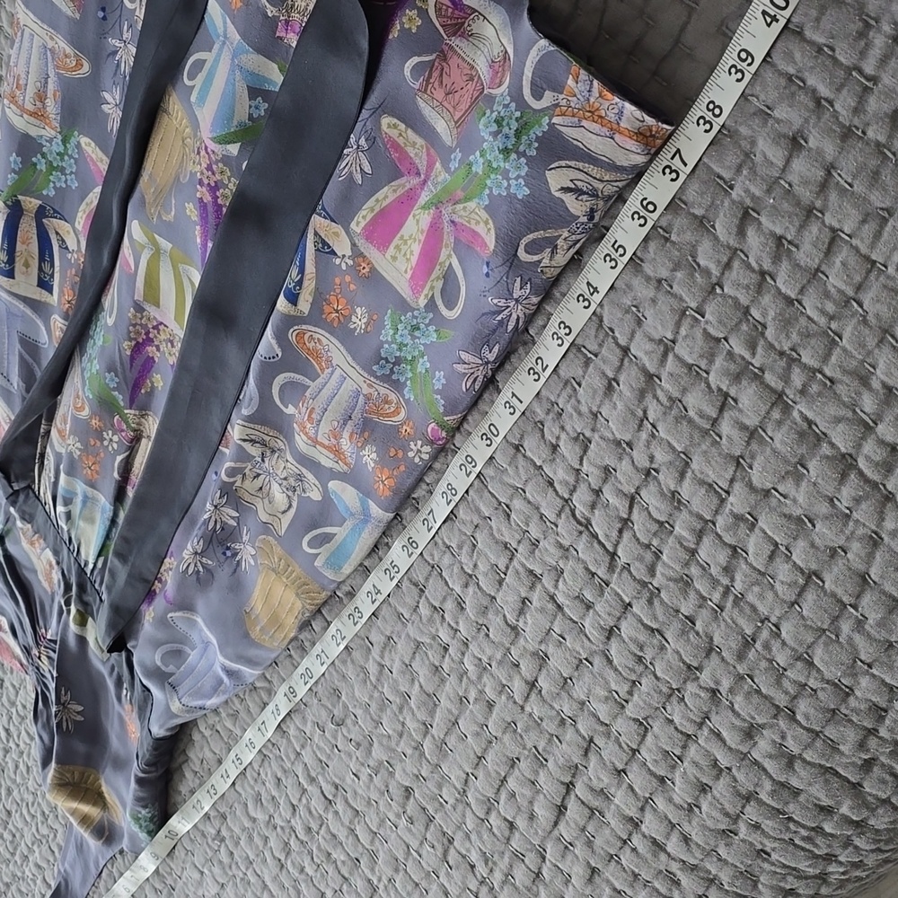 Anthropologie Dress By FLOREAT Teacup Print Purple Silk "Sugar & Cream Dress" - Picture 7 of 16